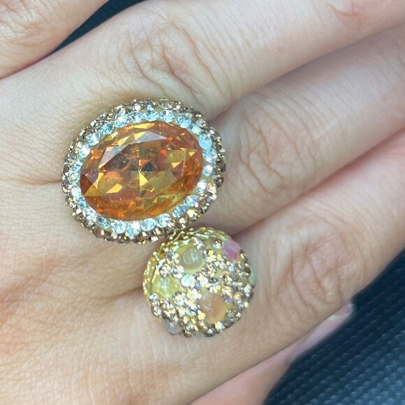 Amber And Champagne Double Adjustable Statement Ring - Picture 6 of 16